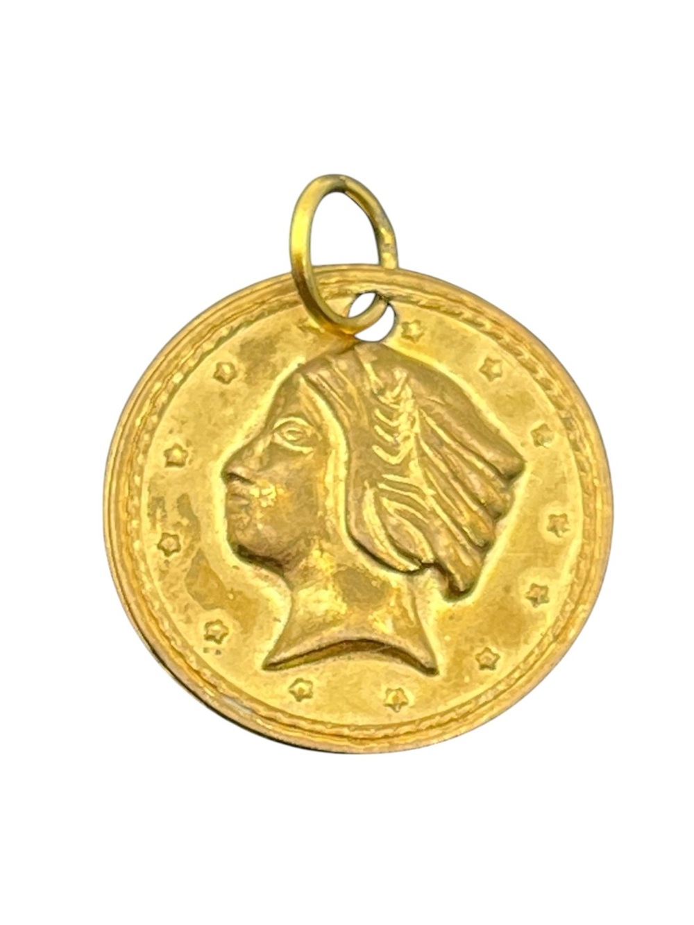 Italian French style faux gold tone coin pendant for necklace vintage